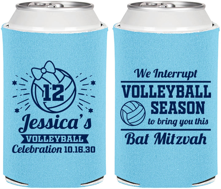 Personalized Bat Mitzvah Can Coolers - 12th Birthday Volleyball | 120016