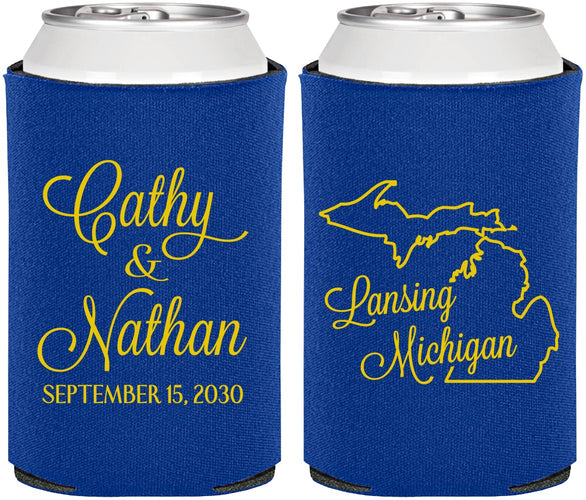 Personalized Wedding Can Coolers - Michigan | 121