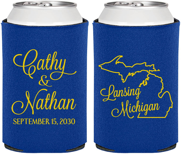 Personalized Wedding Can Coolers - Michigan | 121