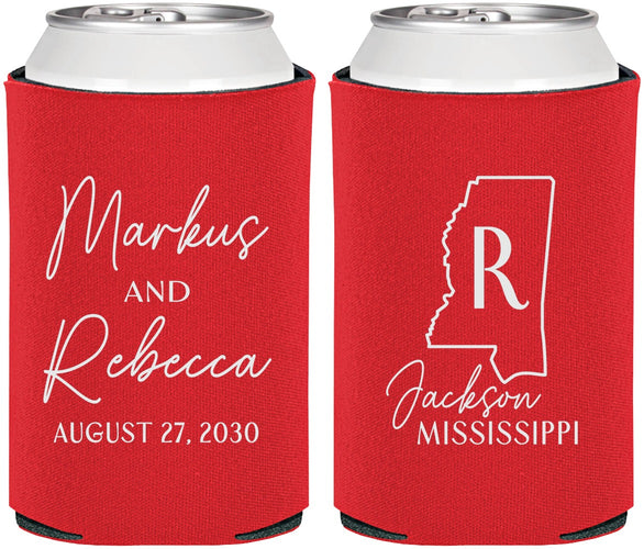 Personalized Wedding Can Coolers - Mississippi | 123