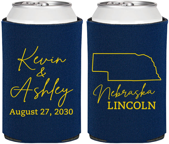 Personalized Wedding Can Coolers - Nebraska | 126