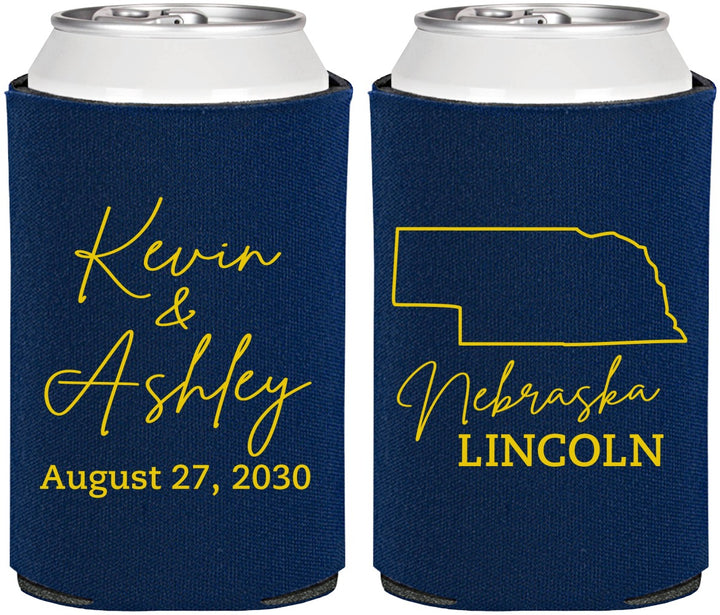 Personalized Wedding Can Coolers - Nebraska | 126