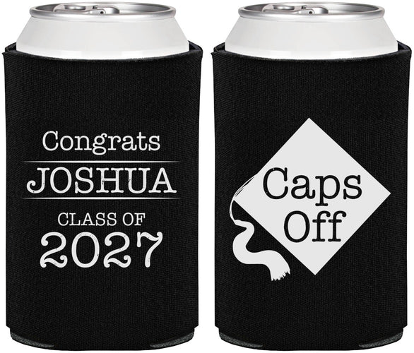 Personalized Graduation Can Coolers - Class Of 2027 Caps Off | 130045