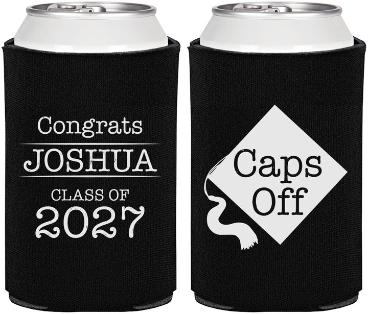 Personalized Graduation Can Coolers - Class Of 2027 Caps Off | 130045