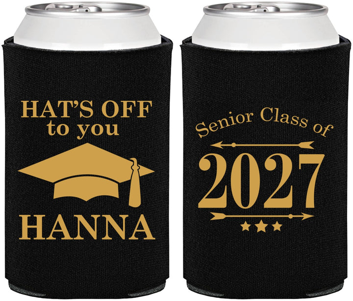 Personalized Graduation Can Coolers - Class Of 2027 Hats Off | 130049