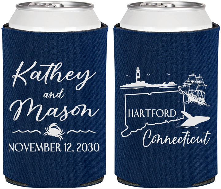 Personalized Wedding Can Coolers - Connecticut | 156