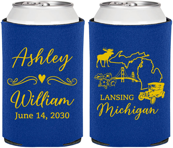 Personalized Wedding Can Coolers - Michigan | 171