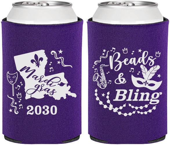 Personalized Mardi Gras Can Coolers - Beads And Bling | 190002