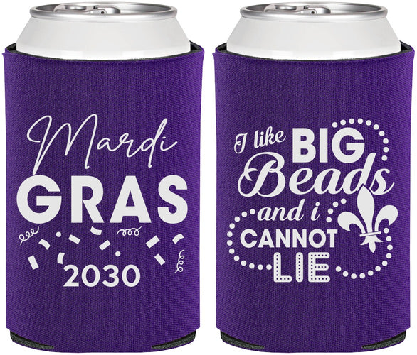 Personalized Mardi Gras Can Coolers - Big Bead Fleur De Lis | 190018