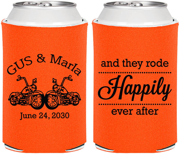 Personalized Wedding Can Coolers - Happily Ever After Motorcycle | 200