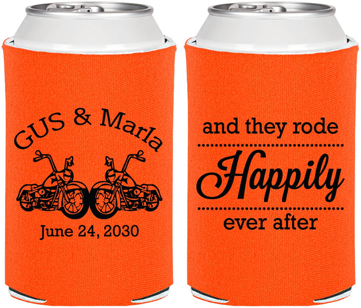 Personalized Wedding Can Coolers - Happily Ever After Motorcycle | 200