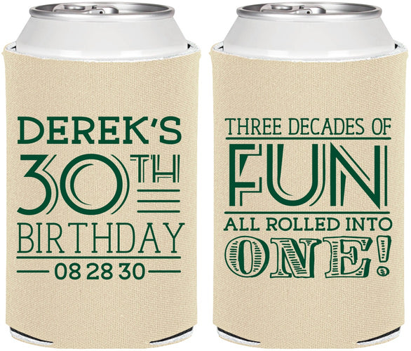Personalized Birthday Can Coolers - 30th Three Decades Of Fun | 20020