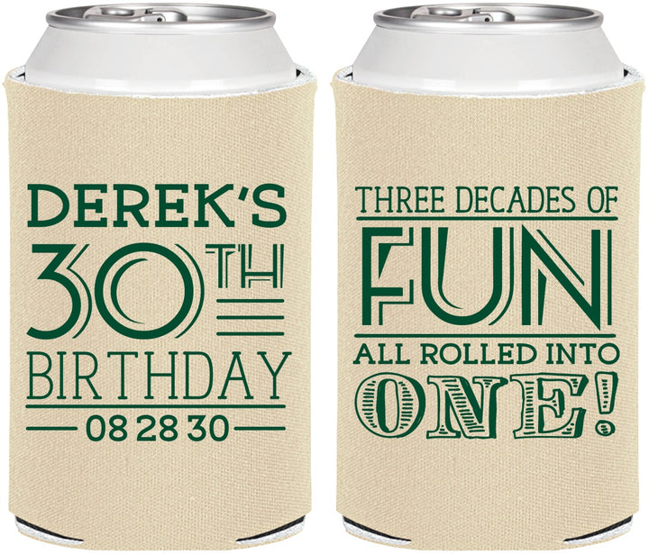 Personalized Birthday Can Coolers - 30th Three Decades Of Fun | 20020