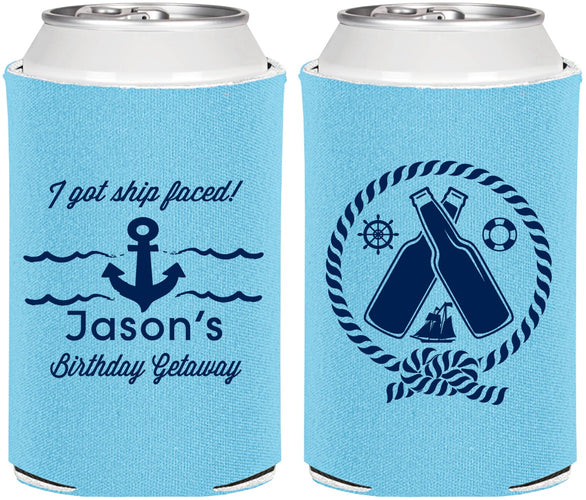 Personalized Birthday Can Coolers - Ship Faced Nautical | 20024