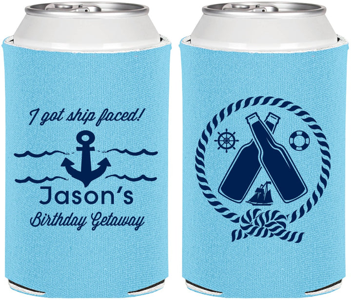 Personalized Birthday Can Coolers - Ship Faced Nautical | 20024