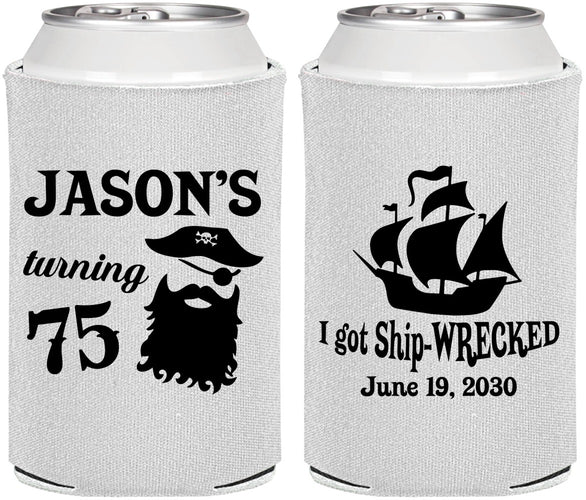Personalized Birthday Can Coolers - 75th Shipwrecked | 20029