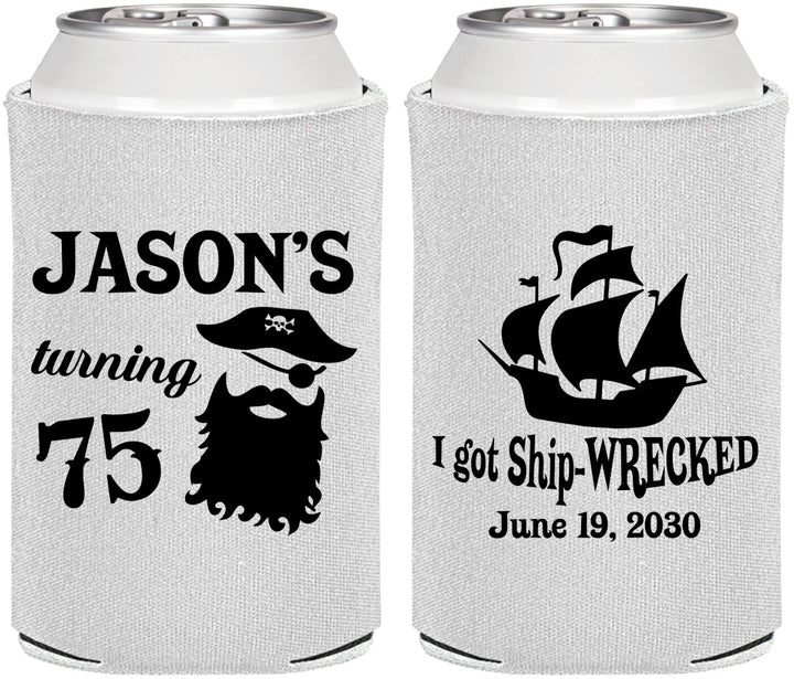 Personalized Birthday Can Coolers - 75th Shipwrecked | 20029