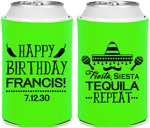 Personalized Birthday Can Coolers - Fiesta Siesta Tequila | 20030