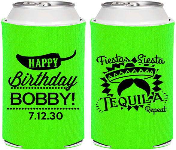 Personalized Birthday Can Coolers - Fiesta Siesta Tequila | 20032
