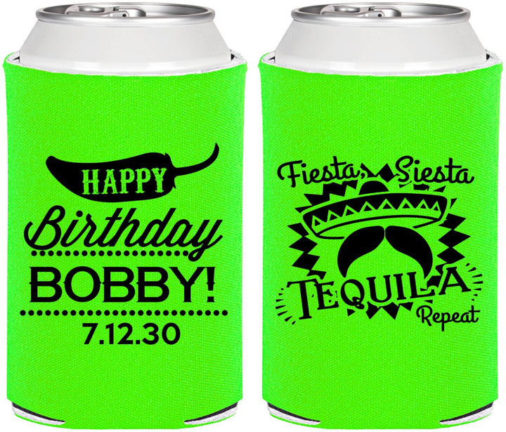 Personalized Birthday Can Coolers - Fiesta Siesta Tequila | 20032
