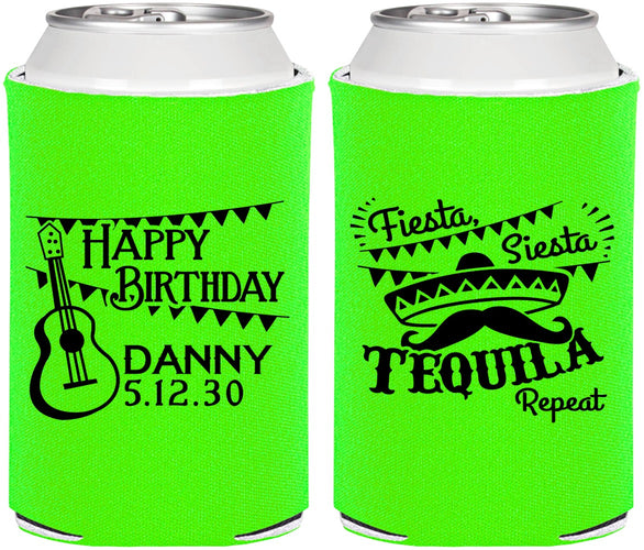 Personalized Birthday Can Coolers - Fiesta Siesta Tequila | 20033