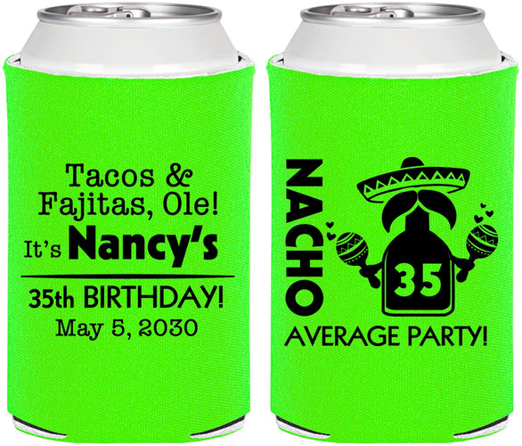 Personalized Birthday Can Coolers - 35th Nacho Average Party | 20036