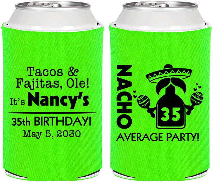 Personalized Birthday Can Coolers - 35th Nacho Average Party | 20036