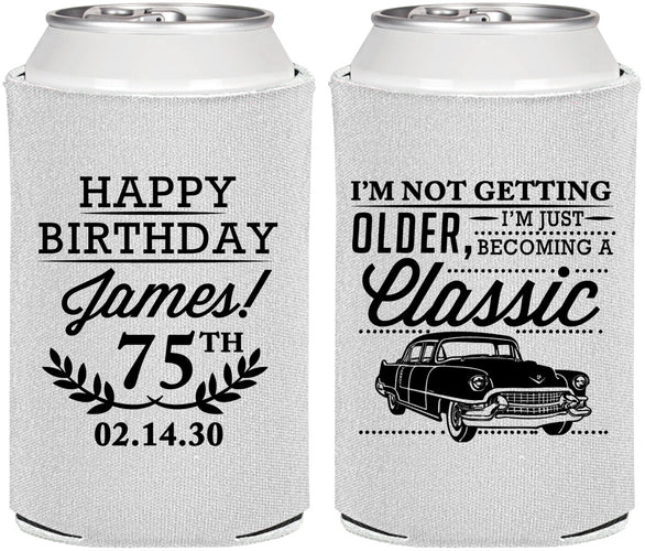 Personalized Birthday Can Coolers - 75th Classic Car | 20055