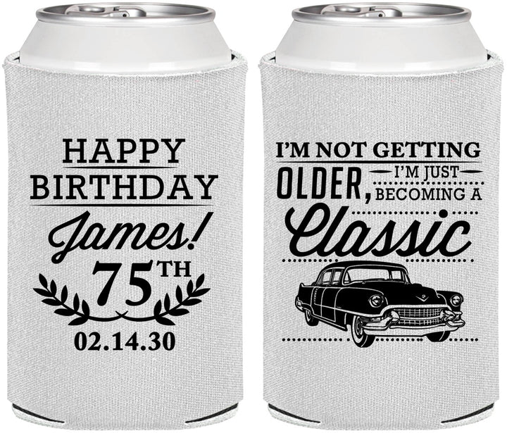 Personalized Birthday Can Coolers - 75th Classic Car | 20055