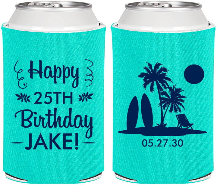 Personalized Birthday Can Coolers - 25th Beach | 20079
