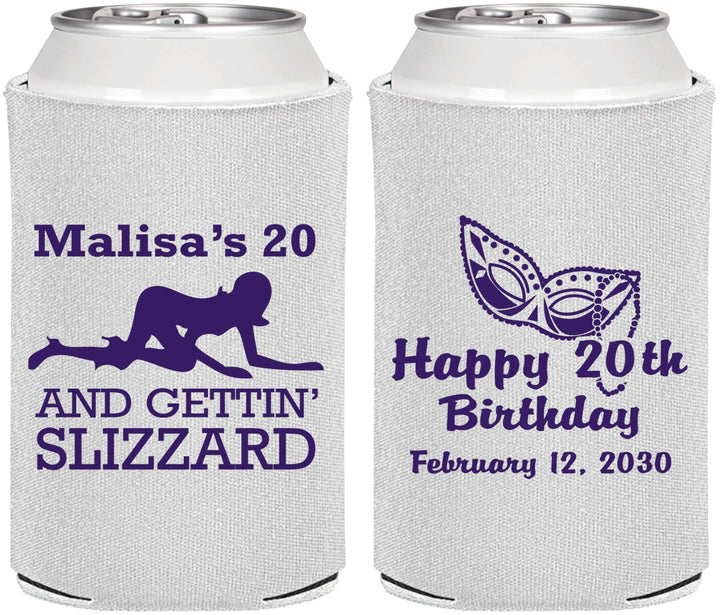 Personalized Birthday Can Coolers - 20th Mardi Gras | 20084