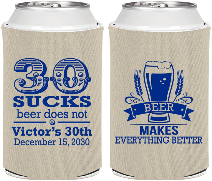 Personalized Birthday Can Coolers - 30th Sucks | 20097