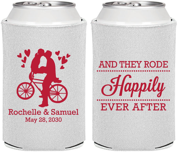 Personalized Wedding Can Coolers - Happily Ever After Bicycle | 201