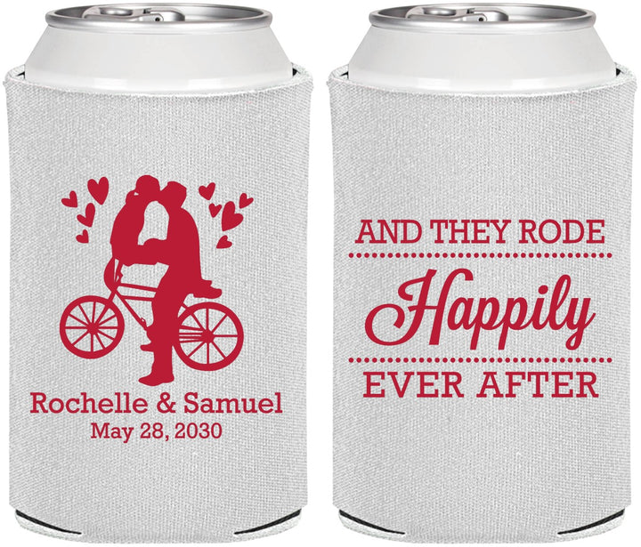 Personalized Wedding Can Coolers - Happily Ever After Bicycle | 201