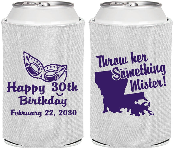 Personalized Birthday Can Coolers - 30th Mardi Gras | 20146