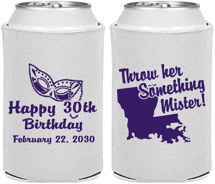 Personalized Birthday Can Coolers - 30th Mardi Gras | 20146