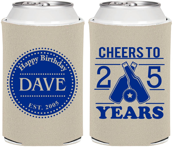 Personalized Birthday Can Coolers - Cheers To 25 Years | 20164