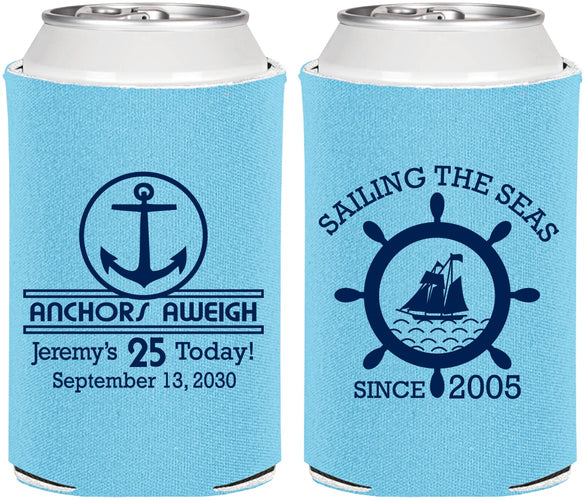 Personalized Birthday Can Coolers - 25th Nautical | 20168