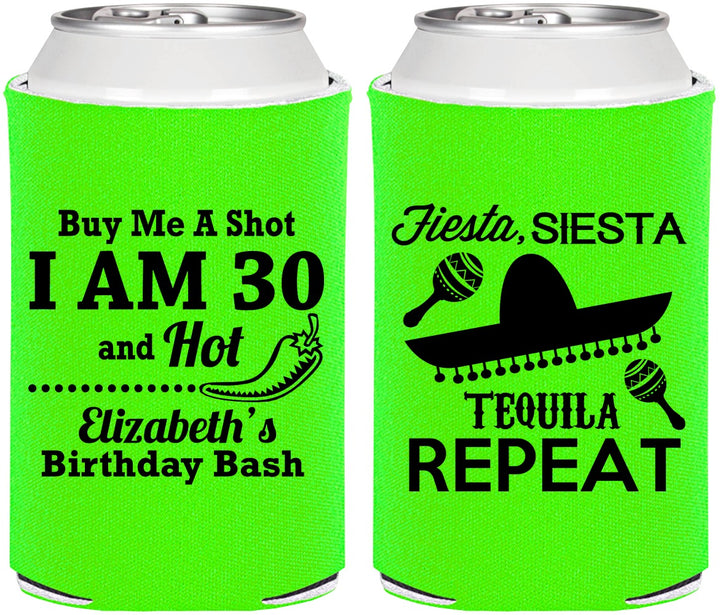 Personalized Birthday Can Coolers - 30th Fiesta Siesta Tequila | 20177