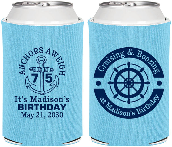 Personalized Birthday Can Coolers - 75th Nautical | 20178