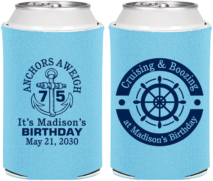 Personalized Birthday Can Coolers - 75th Nautical | 20178
