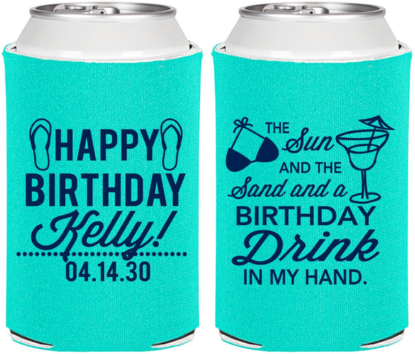 Personalized Birthday Can Coolers - Sun Sand Drink Hand | 20202