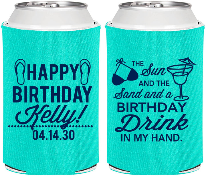 Personalized Birthday Can Coolers - Sun Sand Drink Hand | 20202