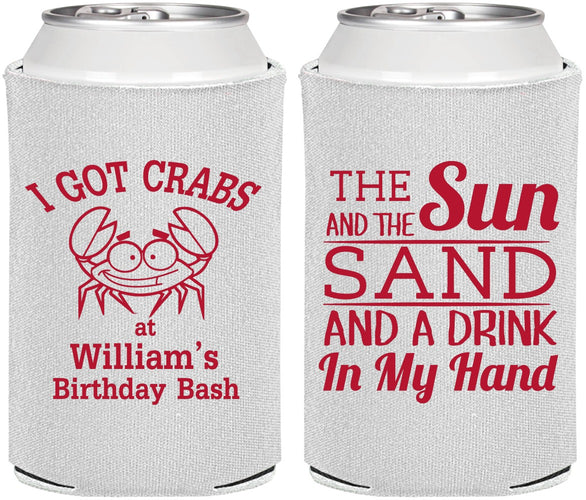 Personalized Birthday Can Coolers - Sun Sand Drink Hand | 20205