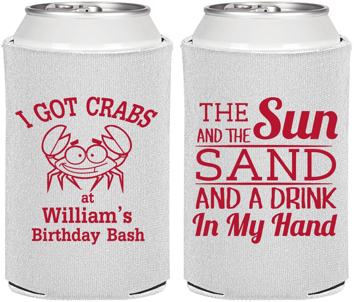 Personalized Birthday Can Coolers - Sun Sand Drink Hand | 20205