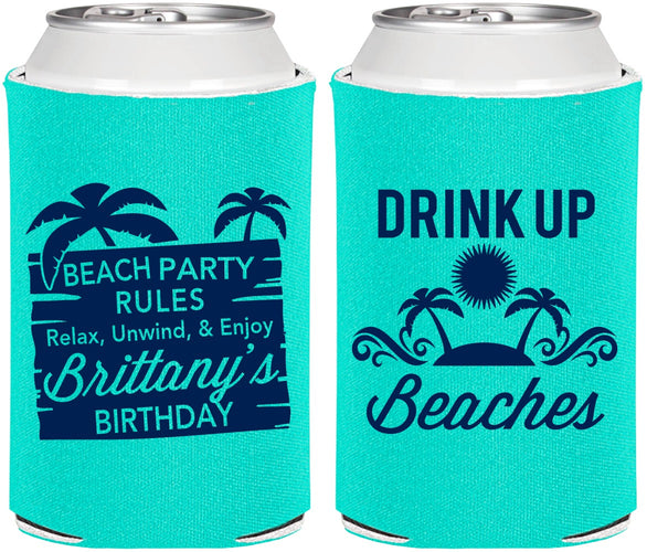 Personalized Birthday Can Coolers - Drink Up Beaches | 20206
