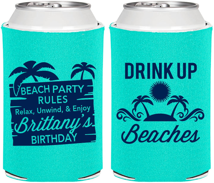 Personalized Birthday Can Coolers - Drink Up Beaches | 20206