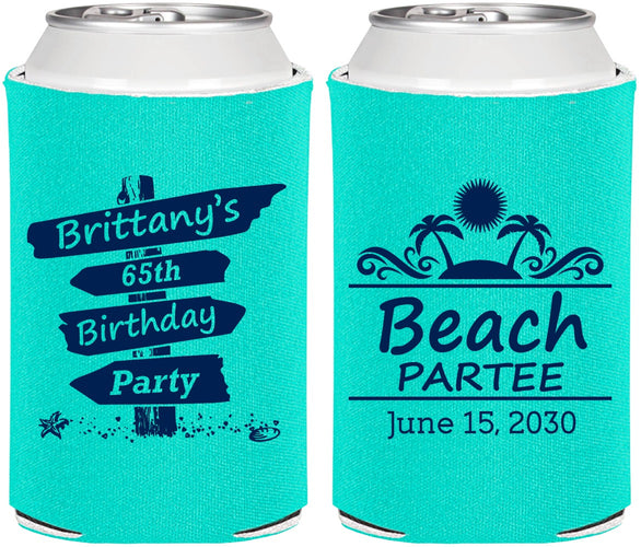 Personalized Birthday Can Coolers - 65th Beach | 20210