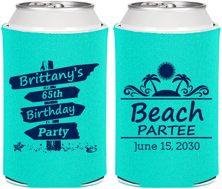 Personalized Birthday Can Coolers - 65th Beach | 20210