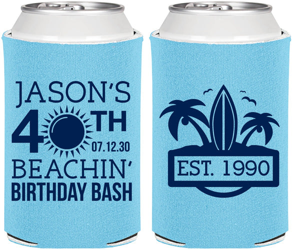 Personalized Birthday Can Coolers - 40th Beach | 20212